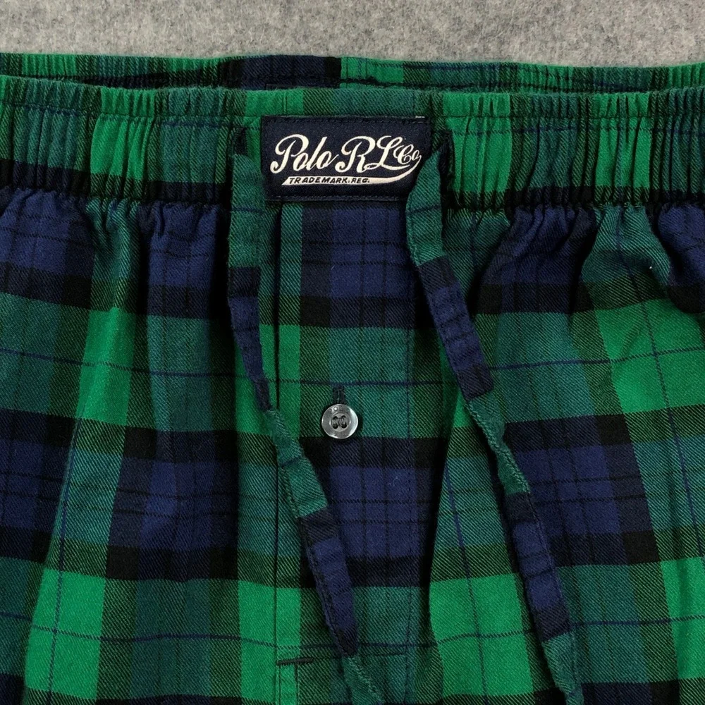 Polo Ralph Lauren Sleepwear Mens Pants M Green Blue Plaid Relaxed Fit Drawstring